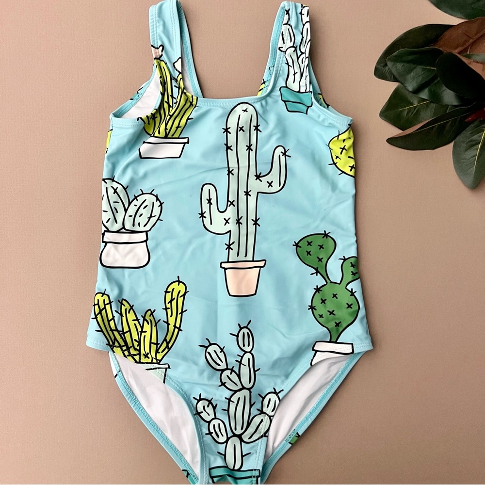 Girls Cactus Print One Piece Swimsuit - Picture 2 of 9